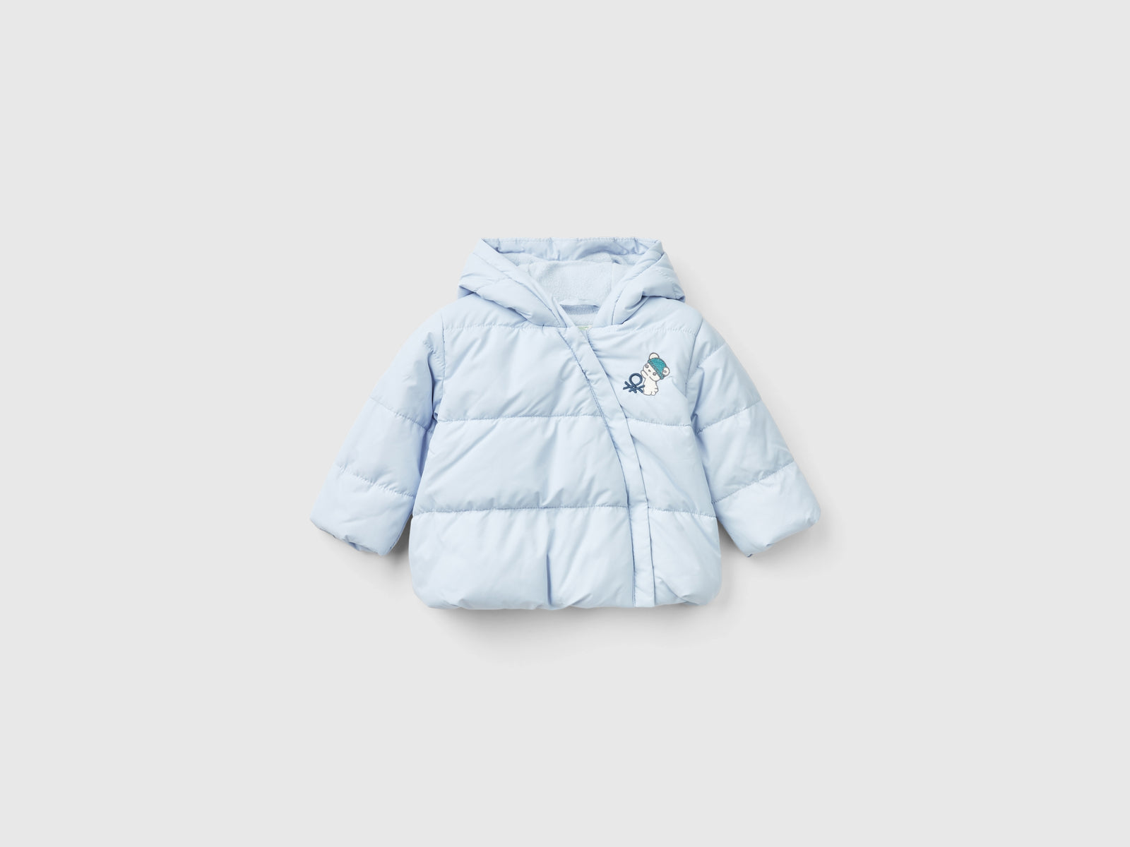 Giubbino imbottito con cappuccio da neonato celeste | Benetton Outlet