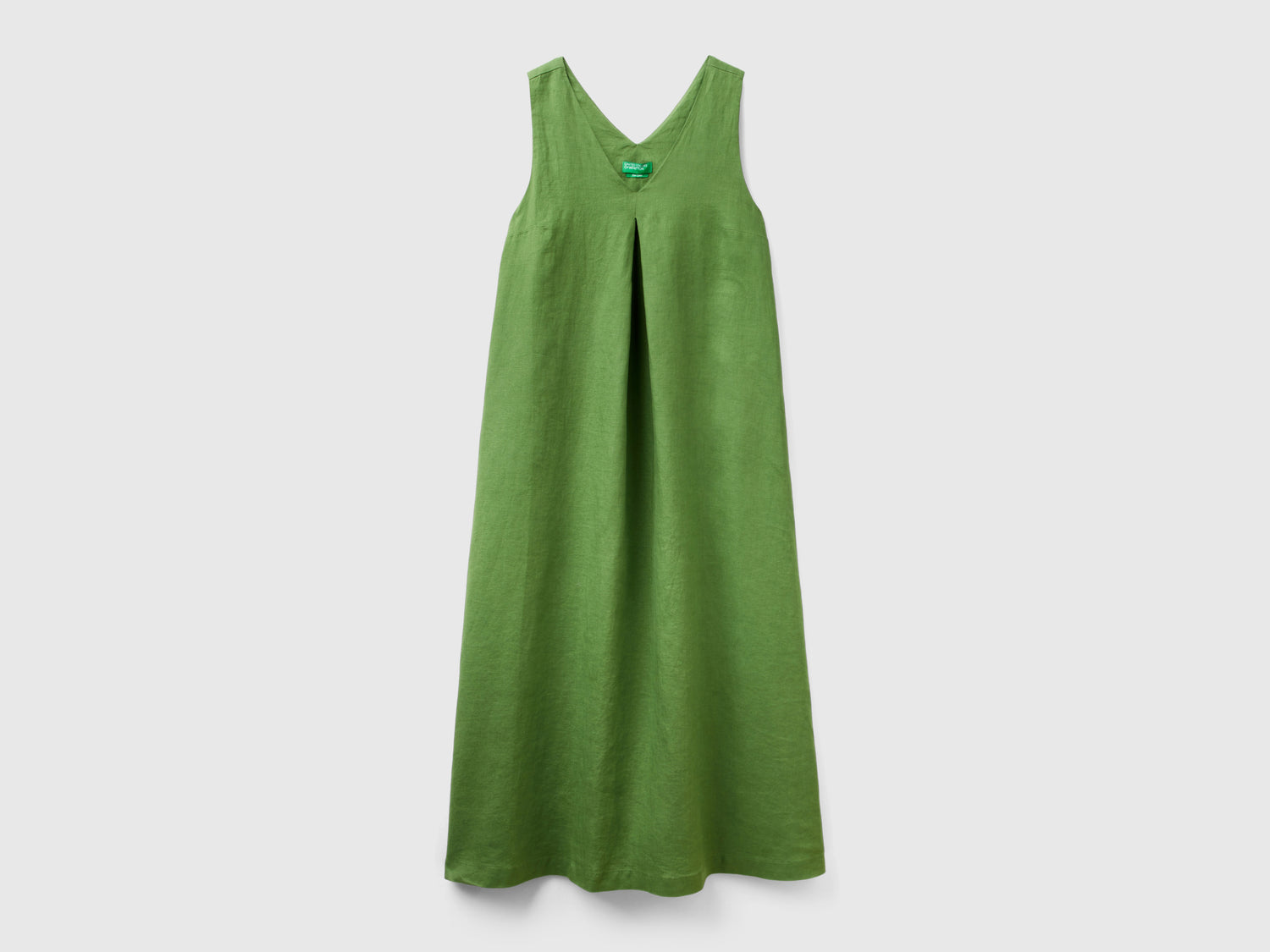 Vestito smanicato in puro lino da donna verde militare | Benetton Outlet