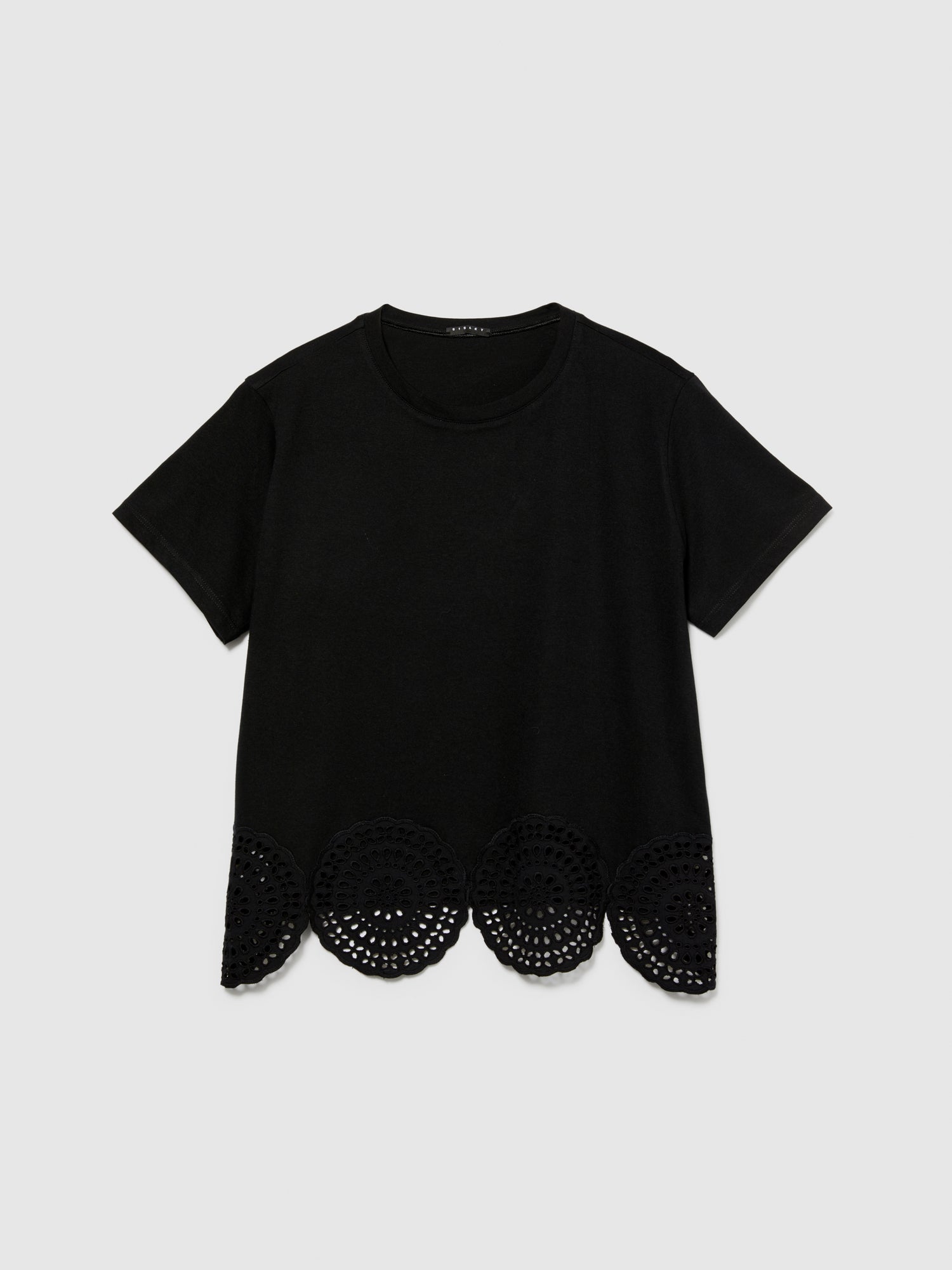 T-shirt con pizzo sangallo da donna nero | Sisley Outlet