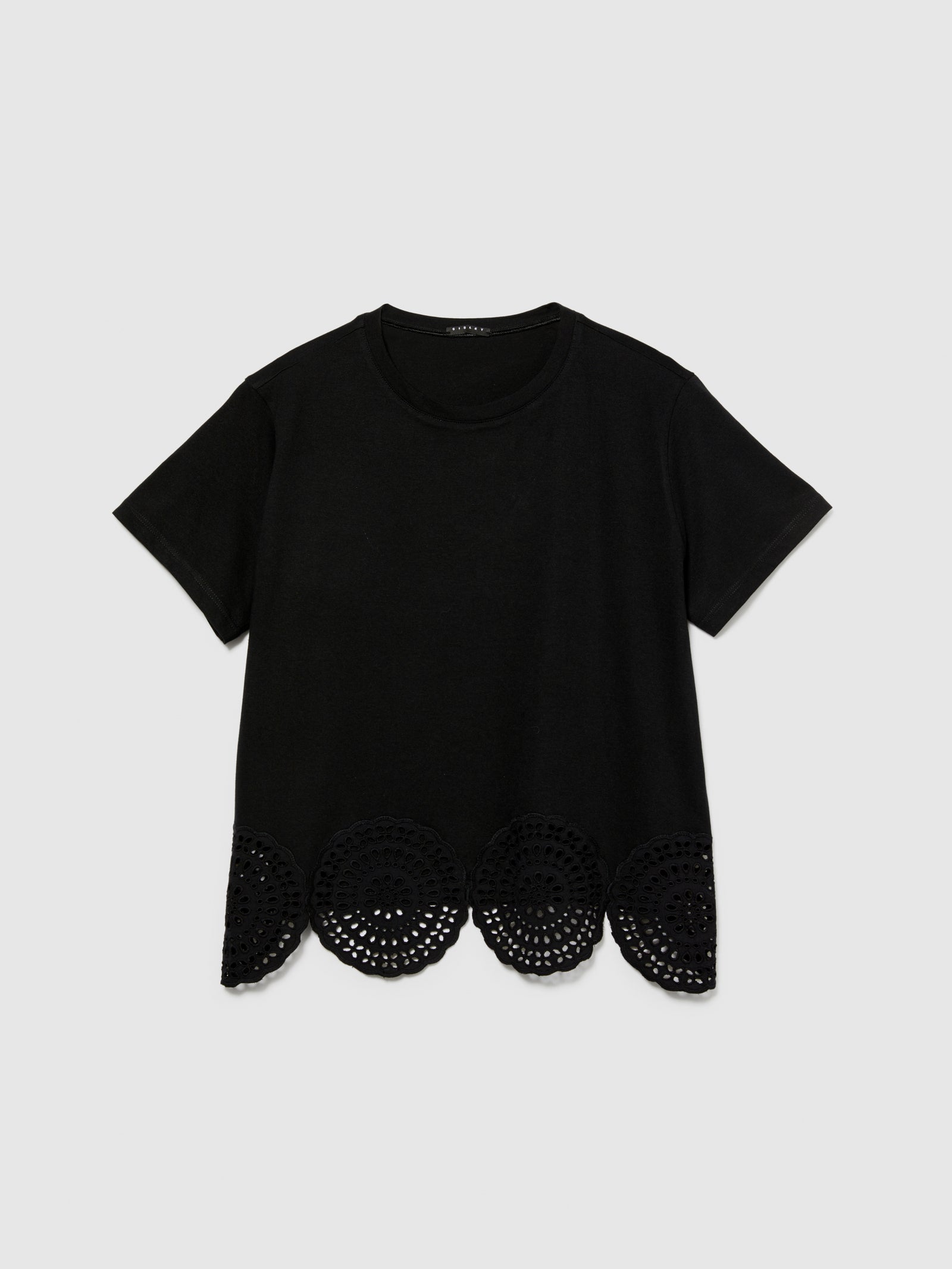 T-shirt con pizzo sangallo da donna nero | Sisley Outlet