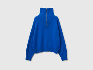 Maglia con mezza zip 100% lana