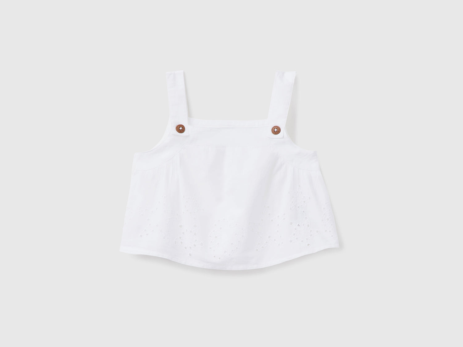 Top corto foderato in tessuto leggero di puro cotone da bimba bianco | Benetton Outlet