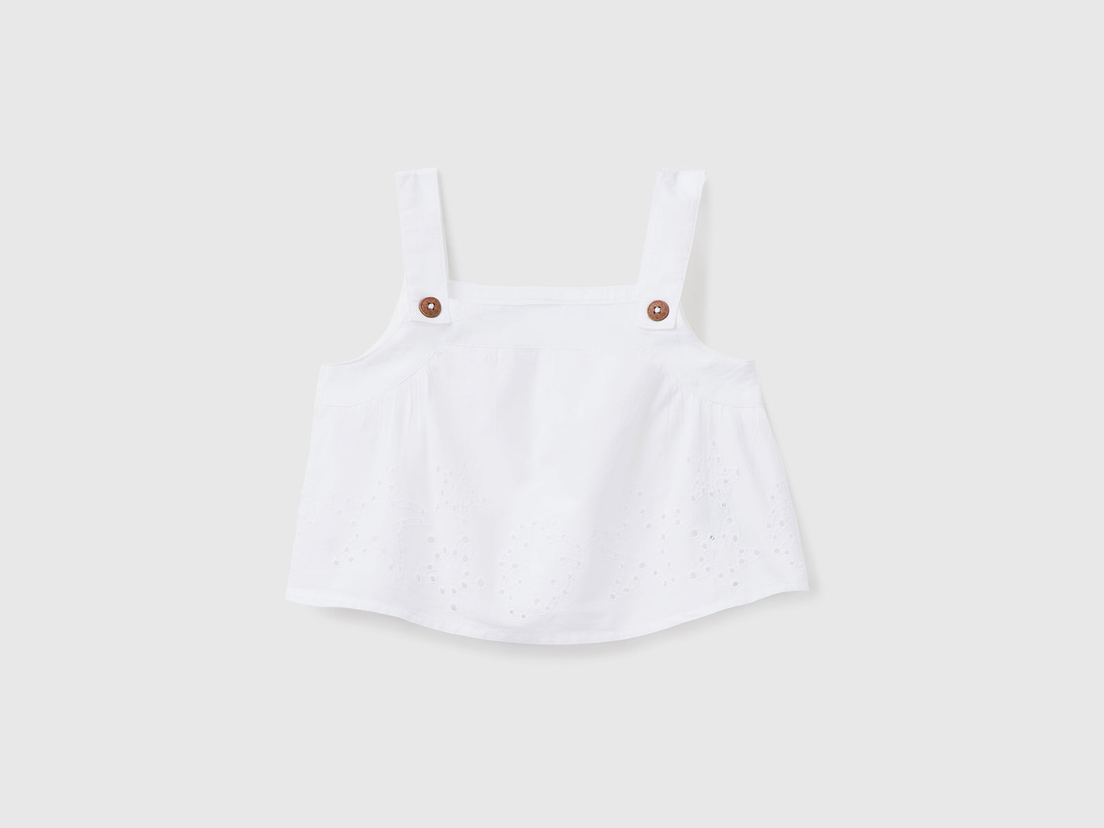 Top corto foderato in tessuto leggero di puro cotone da bimba bianco | Benetton Outlet