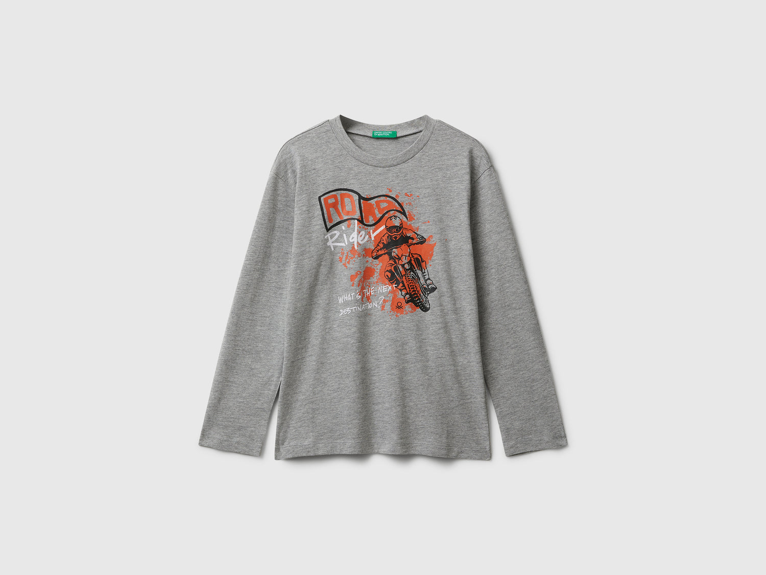 T-shirt in cotone con stampa da bambino grigio chiaro | Benetton Outlet