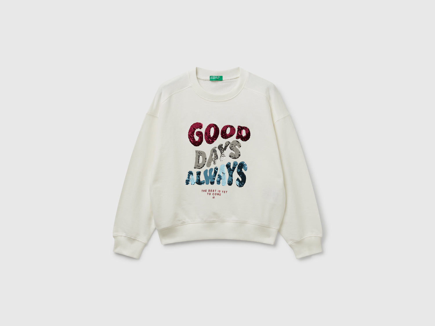 Felpa con paillettes da bambina bianco panna | Benetton Outlet