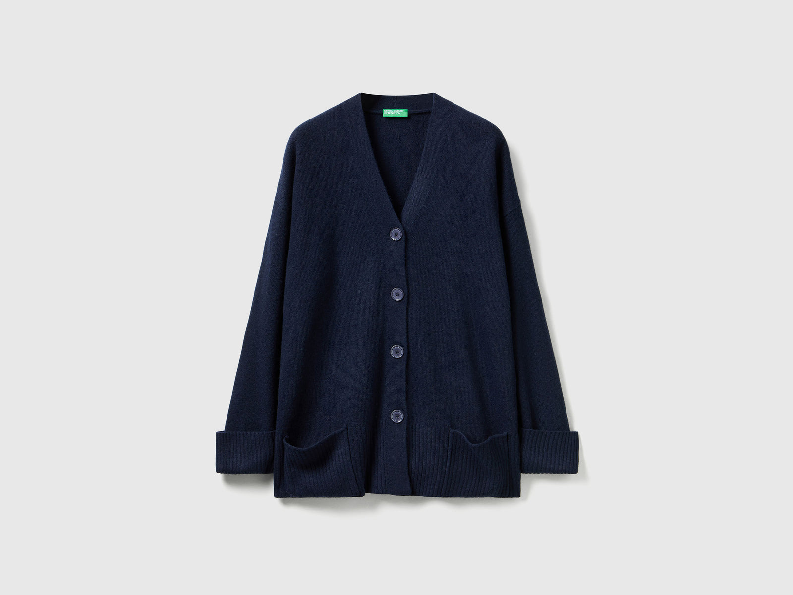 Cardigan over fit in misto lana da donna blu scuro | Benetton Outlet