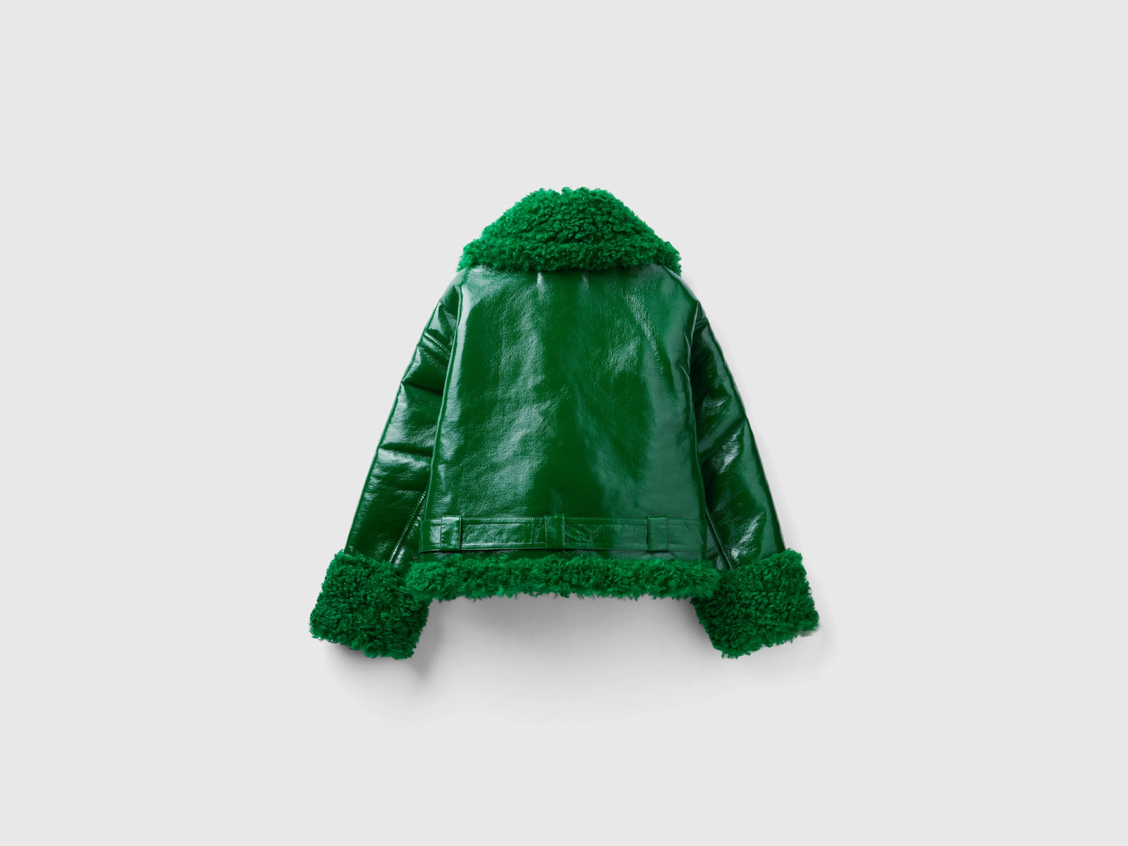Chiodo in tessuto spalmato e pelliccia sintetica da donna verde 4 | Benetton Outlet