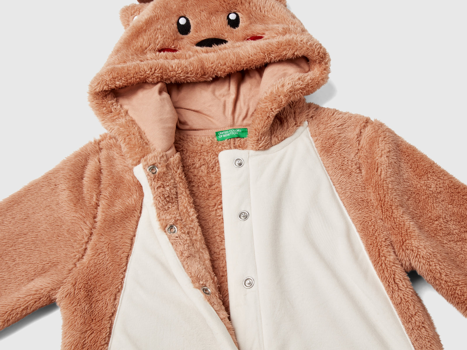 Tuta in pile con cappuccio da bambino cammello 3 | Benetton Outlet