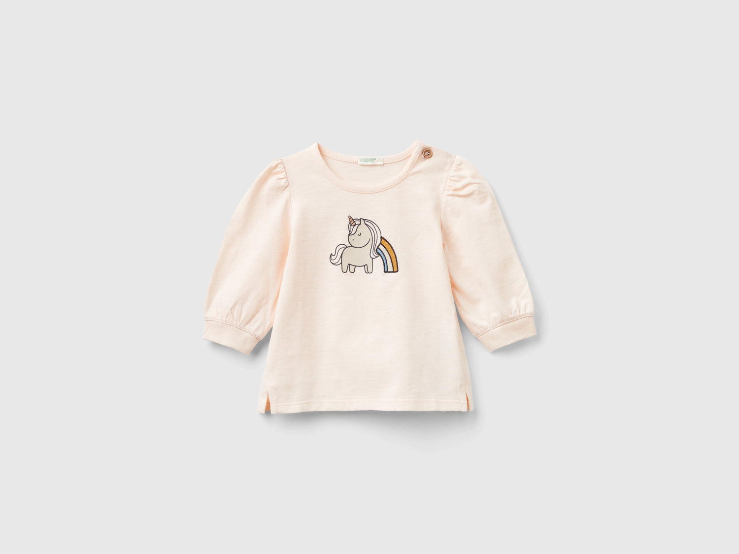 T-shirt manica lunga in cotone bio da neonato rosa tenue | Benetton Outlet
