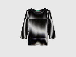 T-shirt manica 3/4 a righe in puro cotone