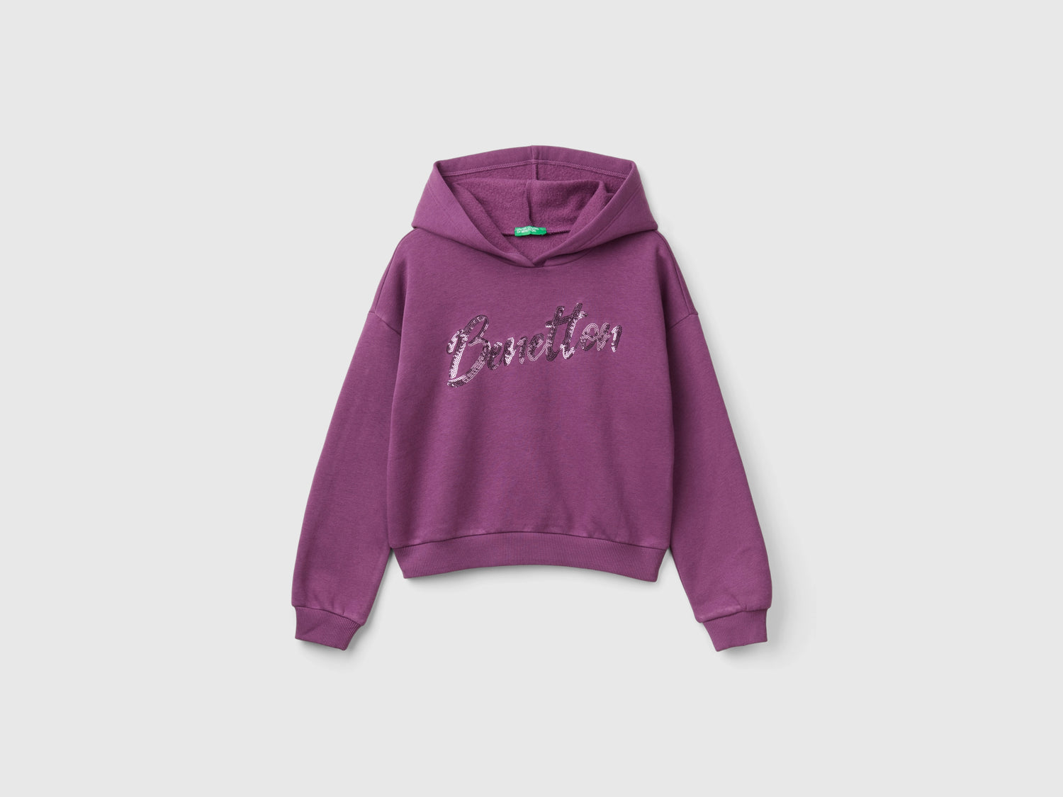 Felpa con cappuccio e paillettes da bambina malva | Benetton Outlet