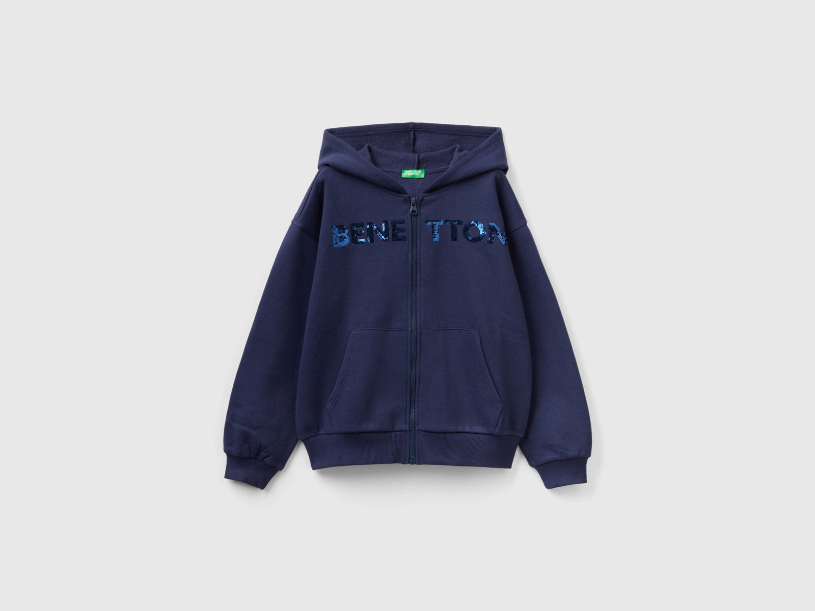 Felpa con zip e paillettes da bambina blu scuro | Benetton Outlet