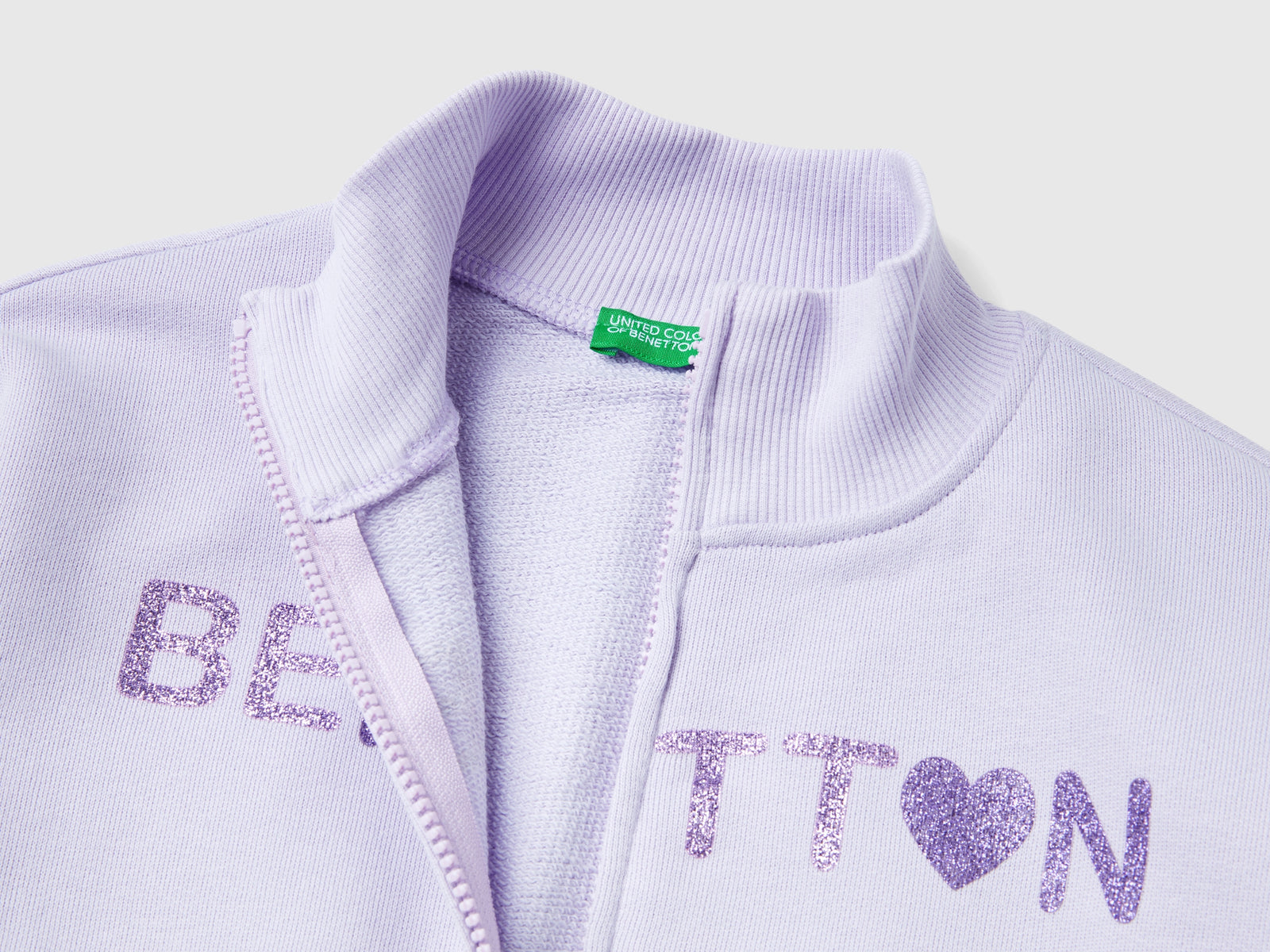Felpa con zip e colletto da bambina lilla 2 | Benetton Outlet