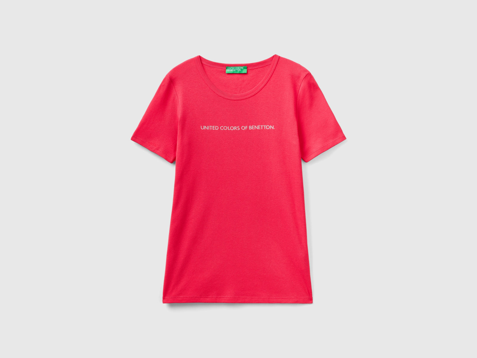 T-shirt 100% cotone con stampa logo glitter da donna fucsia | Benetton Outlet