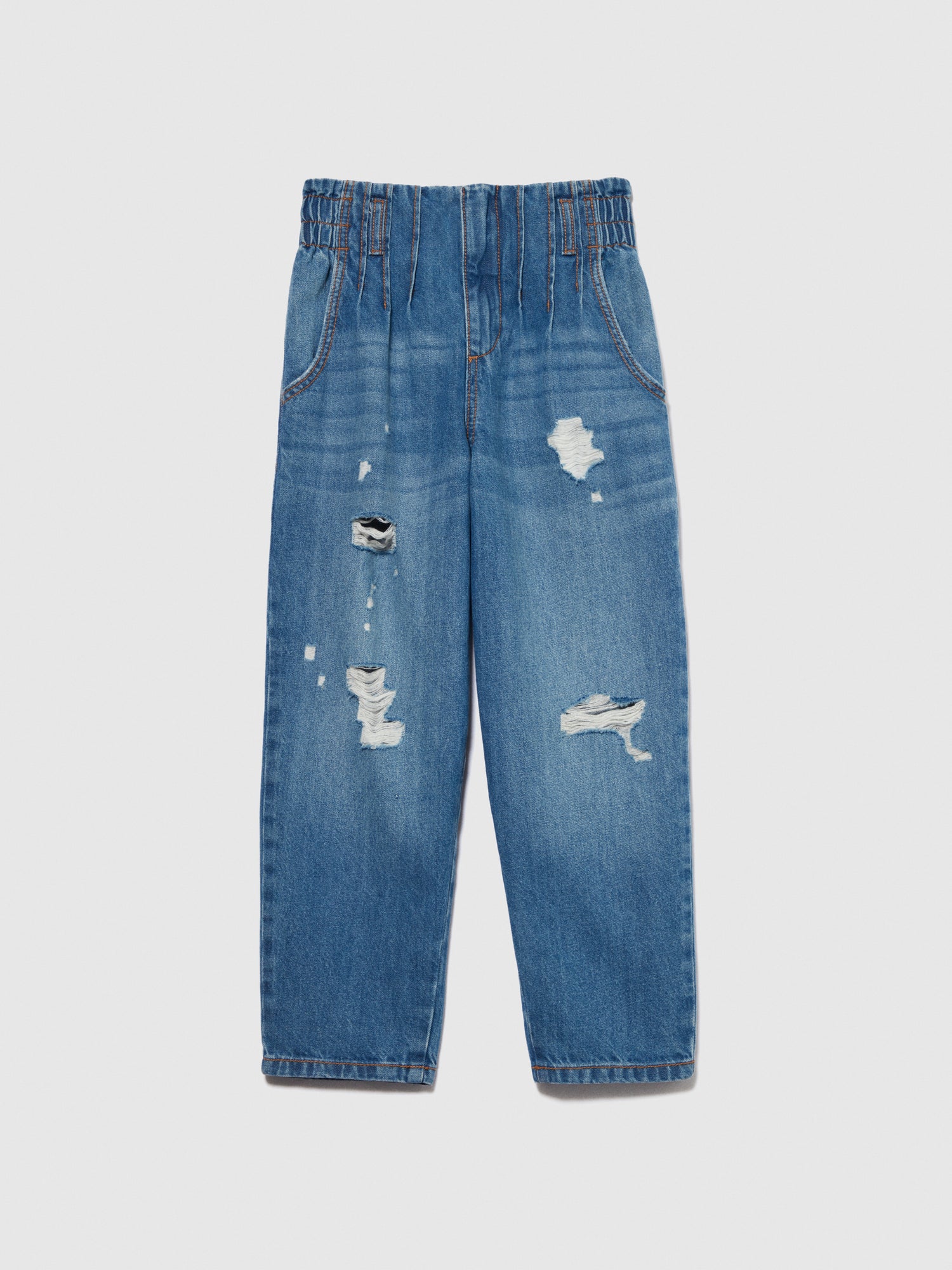 Jeans a vita alta con rotture da bambina blu | Sisley young Outlet