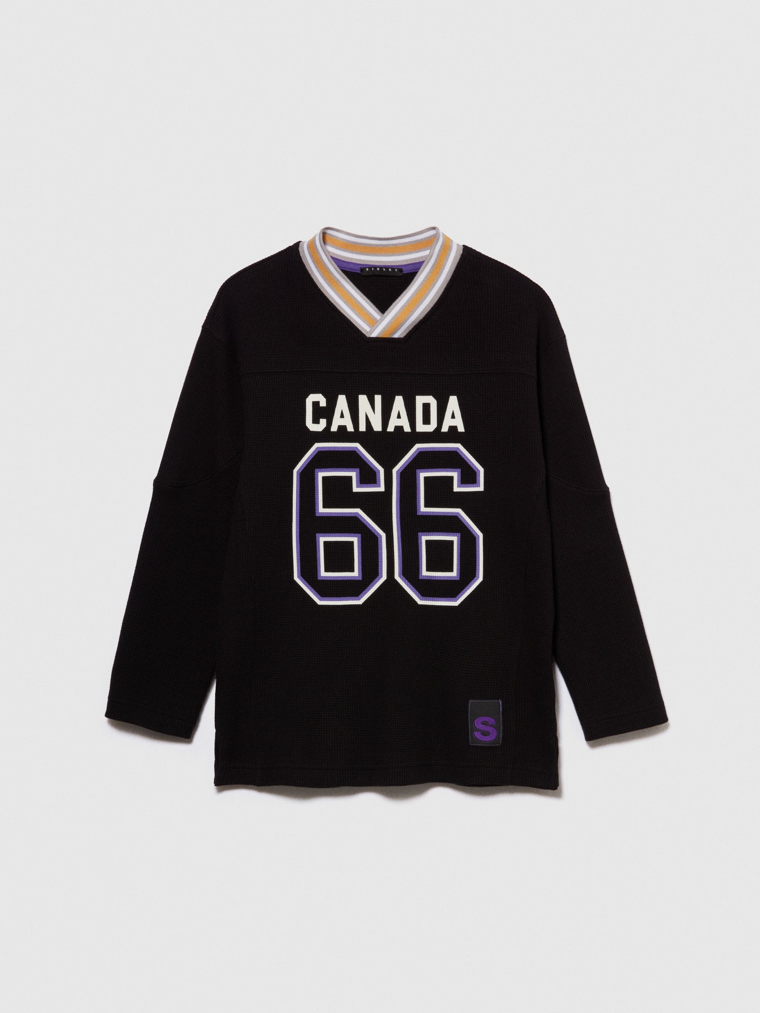 T-shirt over con collo rigato e stampa da bambino nero | Sisley young Outlet