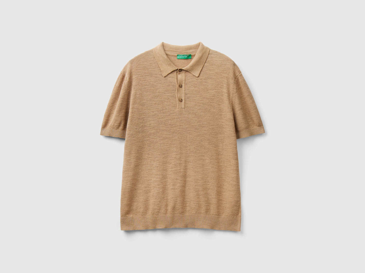 Polo in misto lino da uomo beige | Benetton Outlet