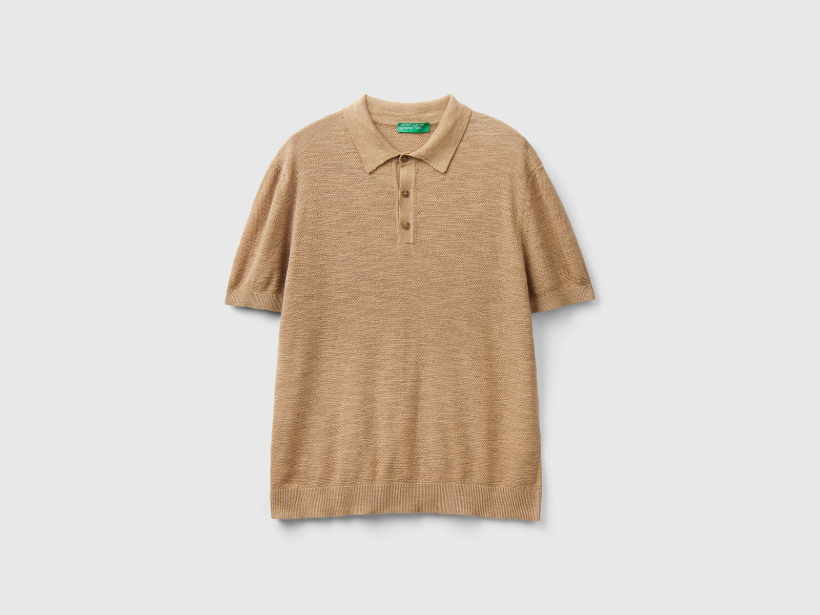 Polo in misto lino da uomo beige | Benetton Outlet