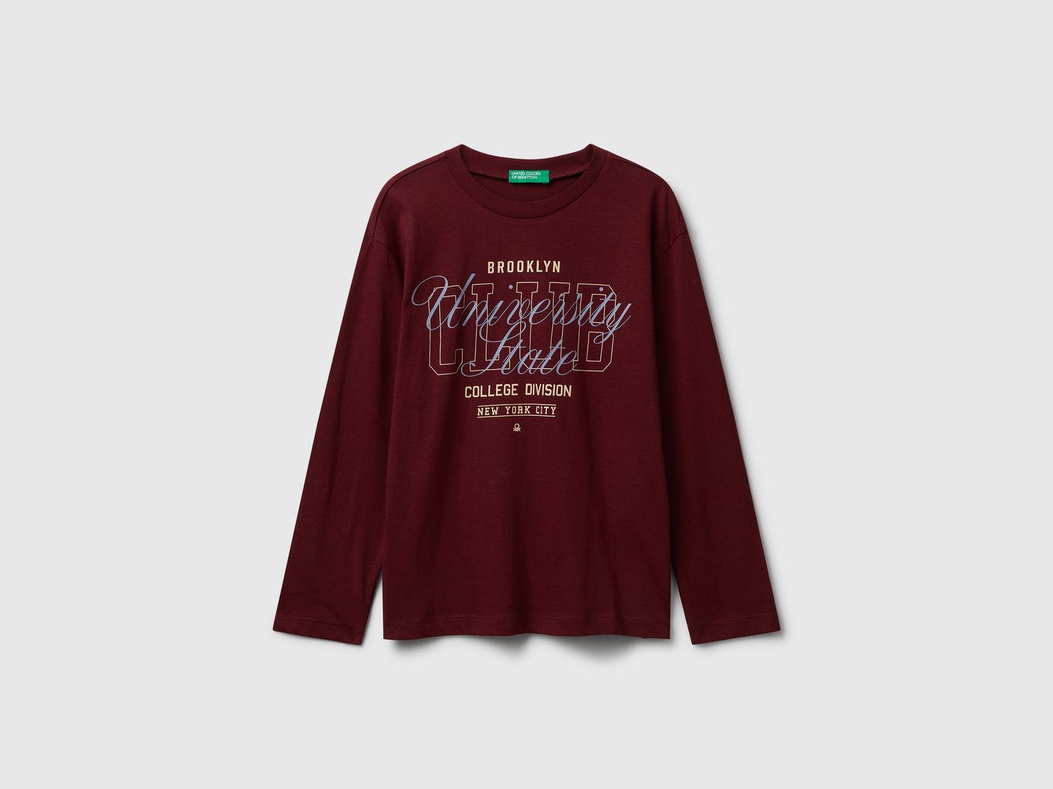 T-shirt in cotone con stampa da bambino bordeaux | Benetton Outlet