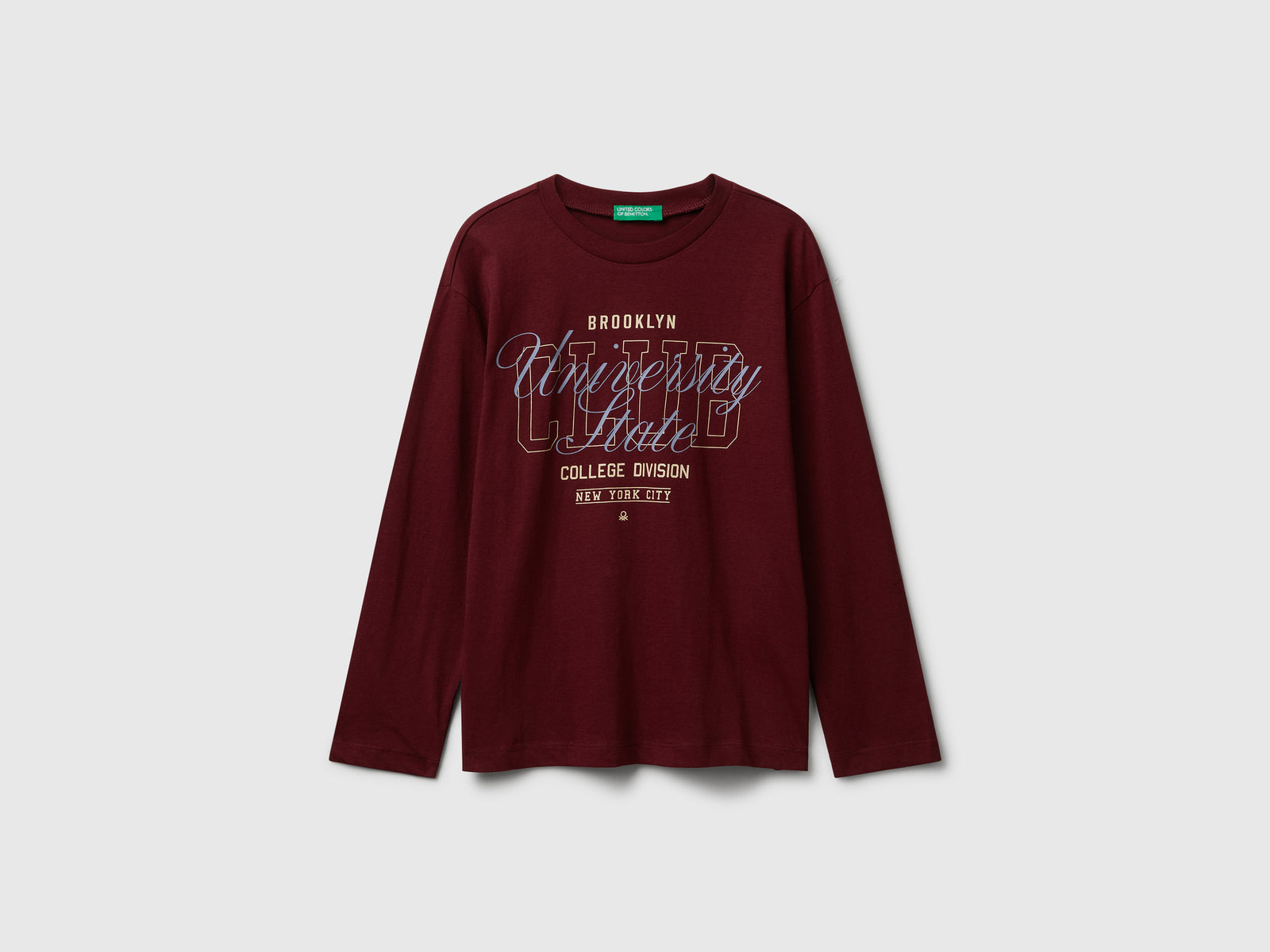 T-shirt in cotone con stampa da bambino bordeaux | Benetton Outlet