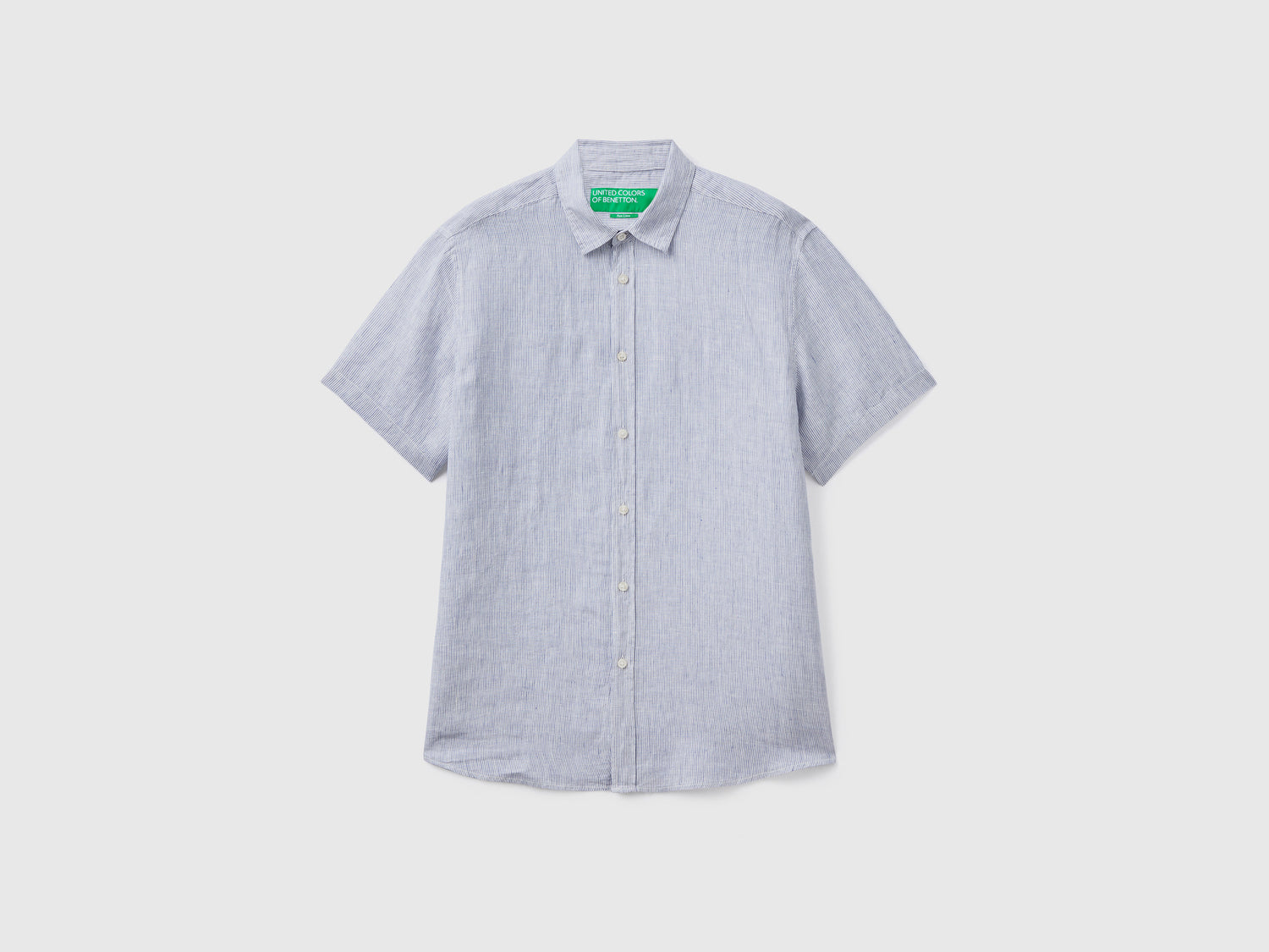 Camicia a manica corta 100% lino da uomo celeste | Benetton Outlet