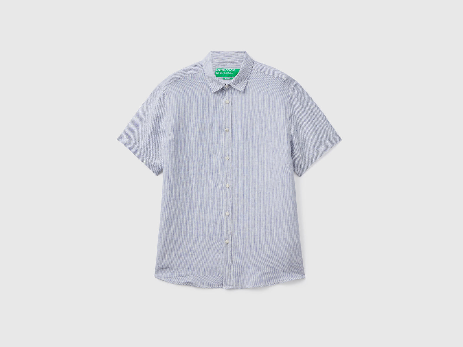 Camicia a manica corta 100% lino da uomo celeste | Benetton Outlet