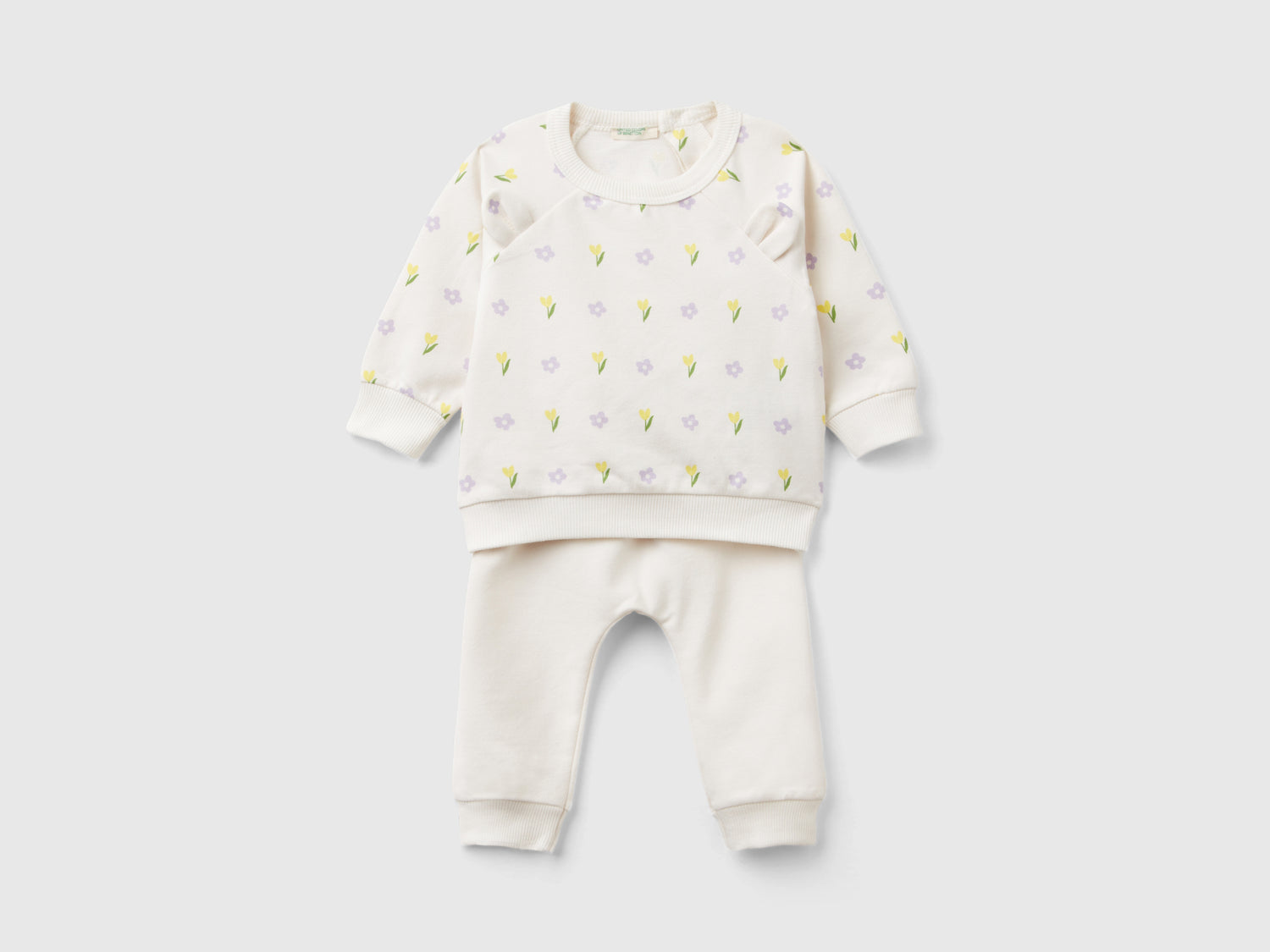 Completo in felpa di cotone bio stretch da neonato bianco panna | Benetton Outlet