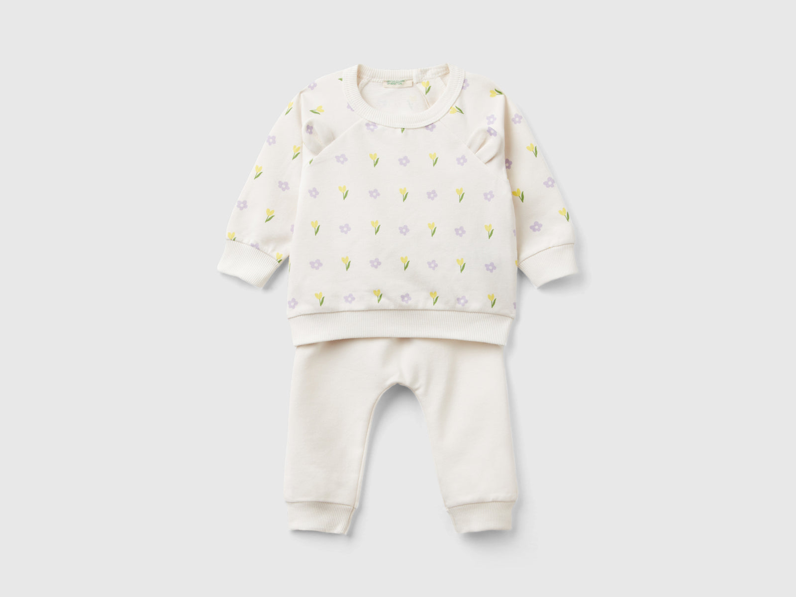 Completo in felpa di cotone bio stretch da neonato bianco panna | Benetton Outlet