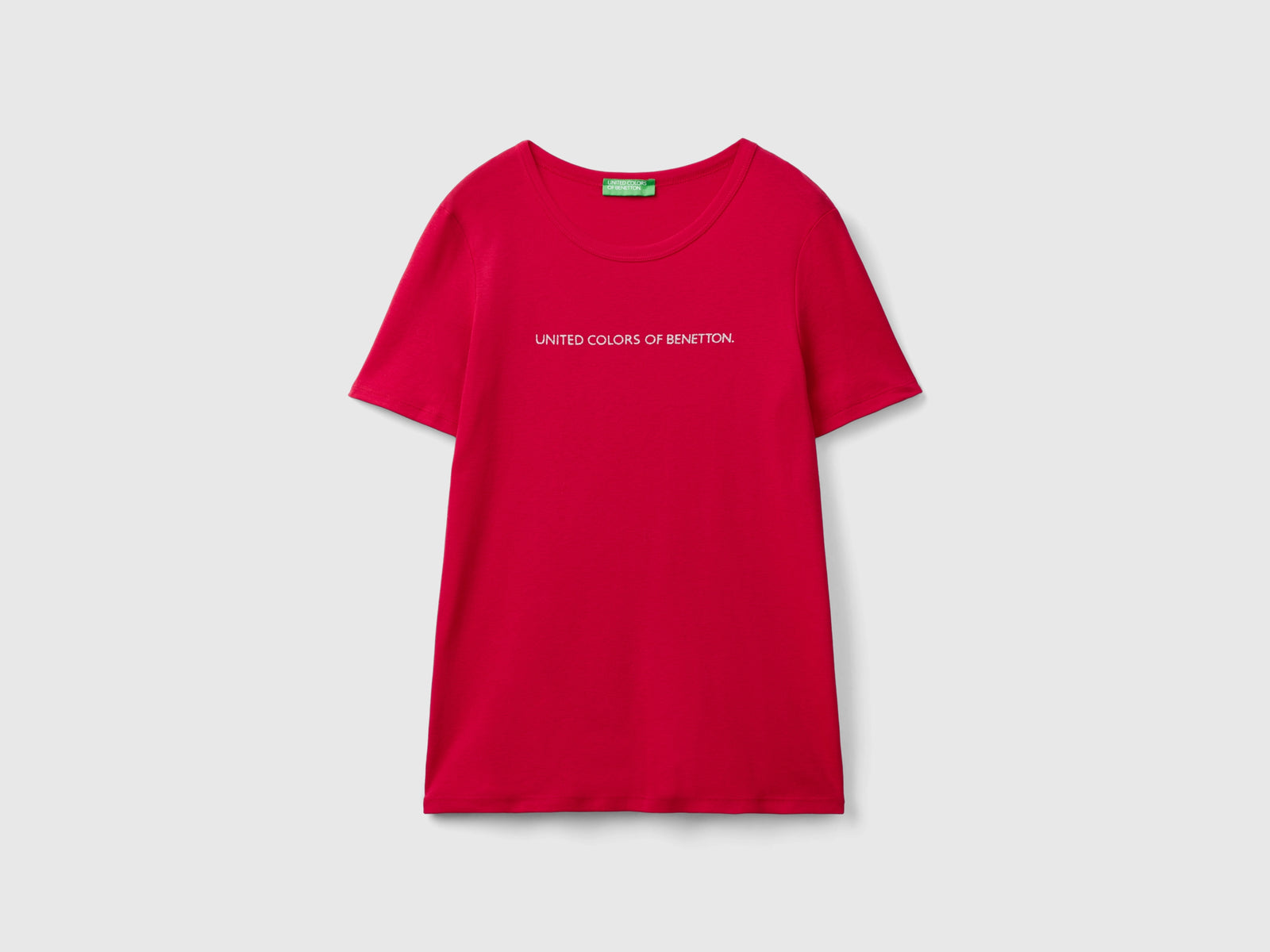 T-shirt 100% cotone con stampa logo glitter da donna rosso | Benetton Outlet