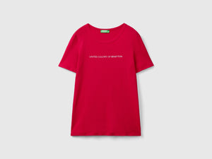 T-shirt 100% cotone con stampa logo glitter