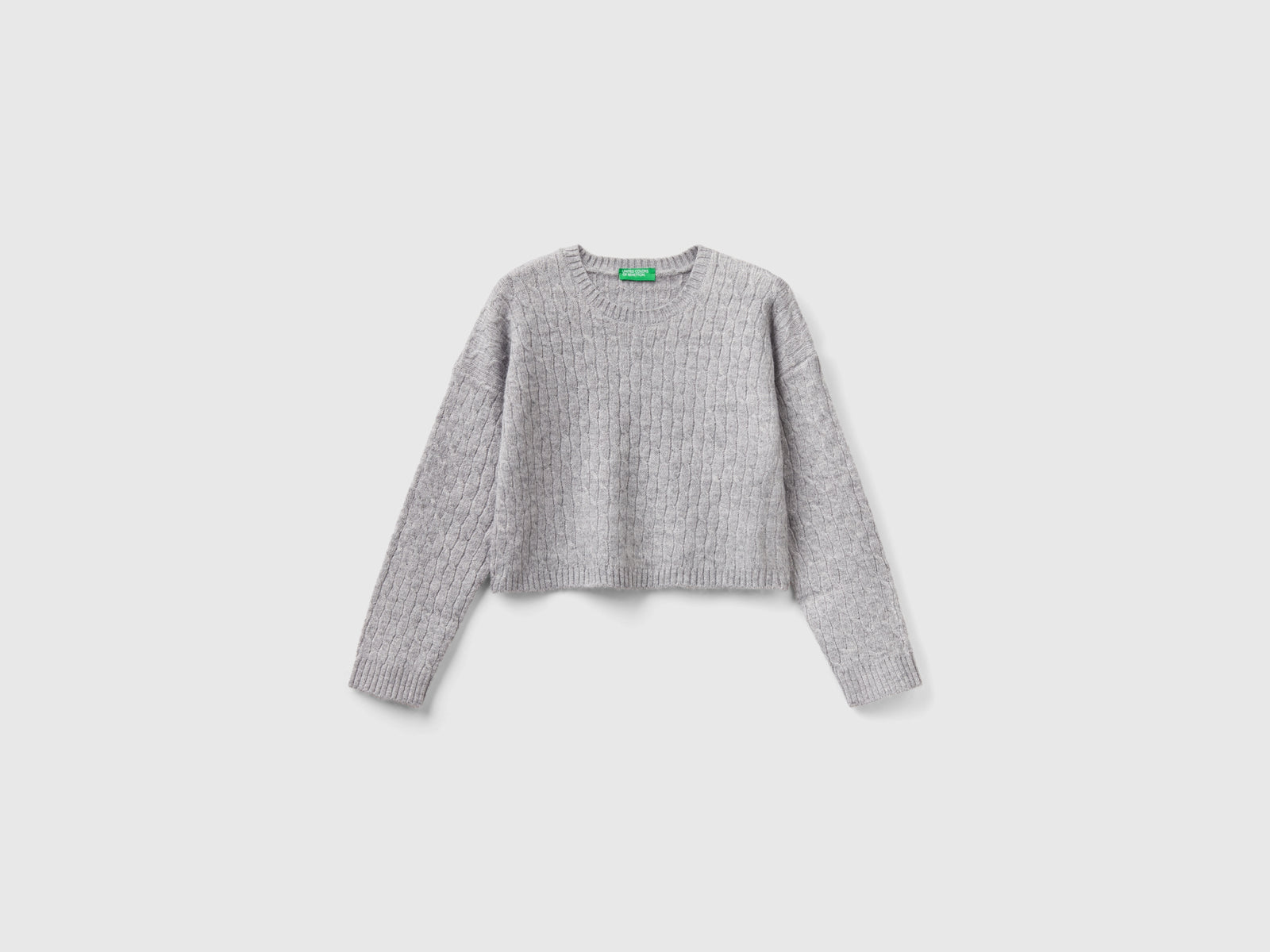 Maglione con trecce da bambina grigio | Benetton Outlet