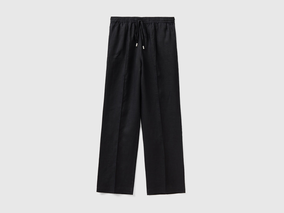 Pantaloni in puro lino con elastico