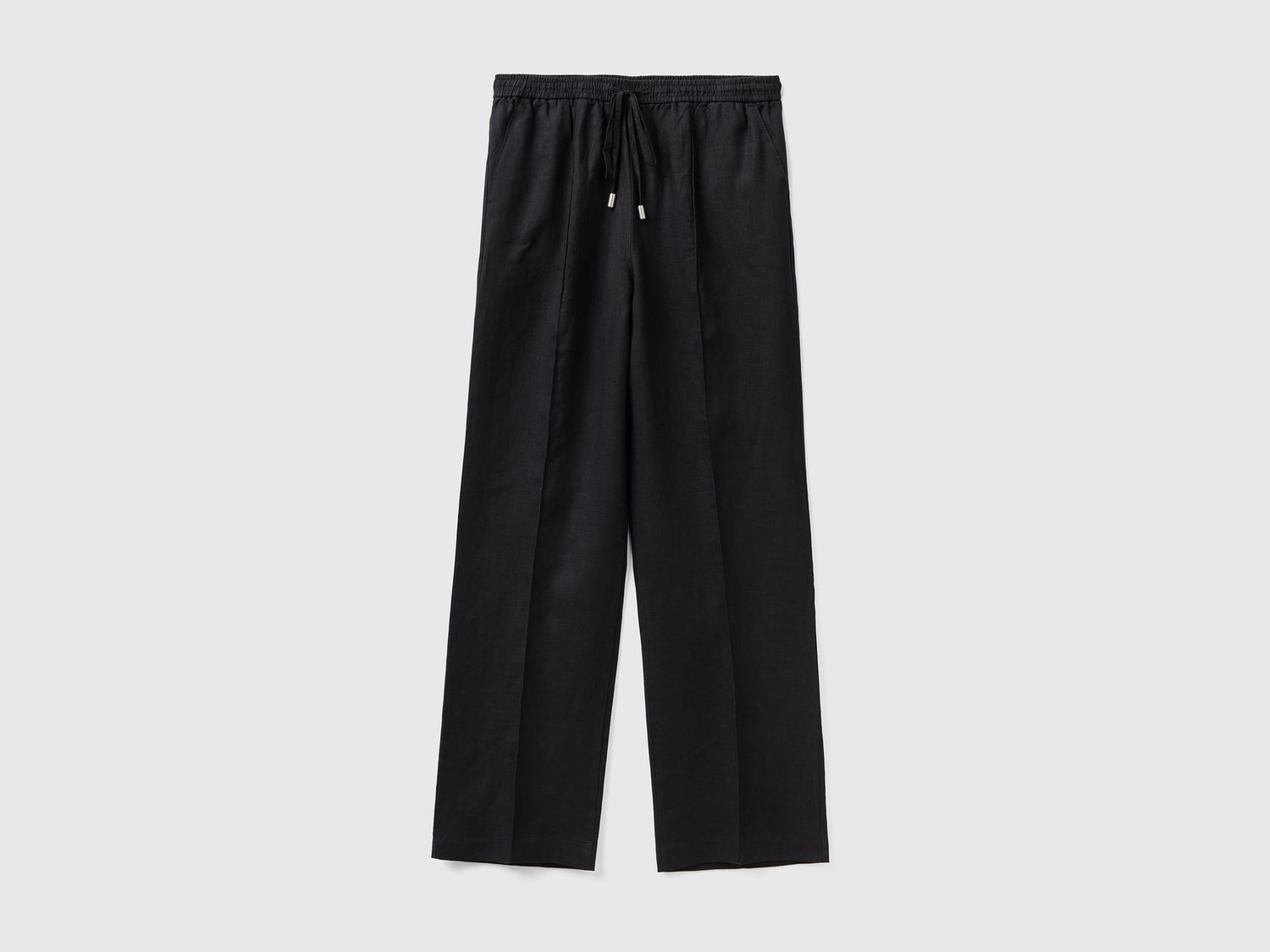 Pantaloni in puro lino con elastico da donna nero | Benetton Outlet