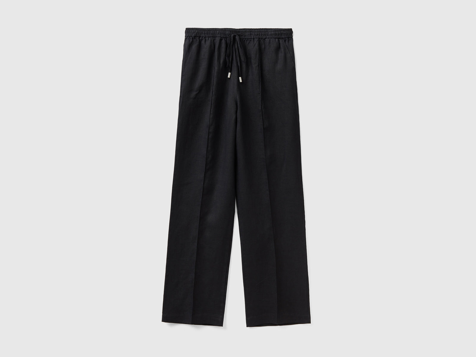 Pantaloni in puro lino con elastico da donna nero | Benetton Outlet