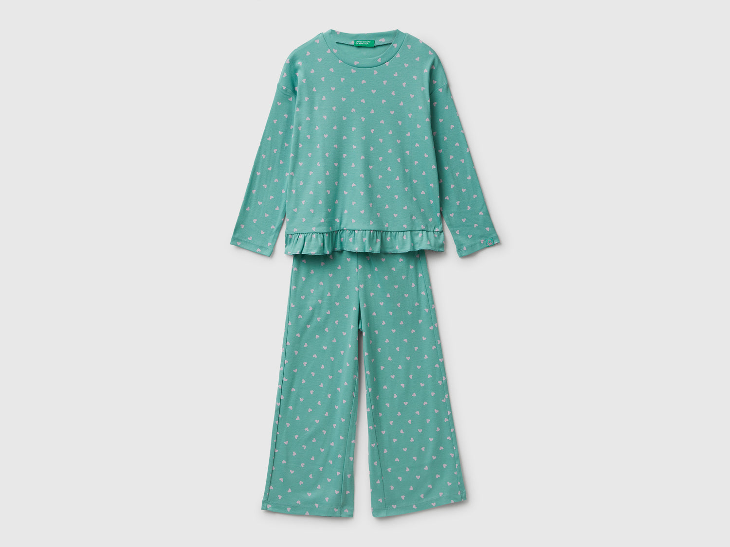 Pigiama con stampa cuori da bambina verde acqua | Benetton Outlet
