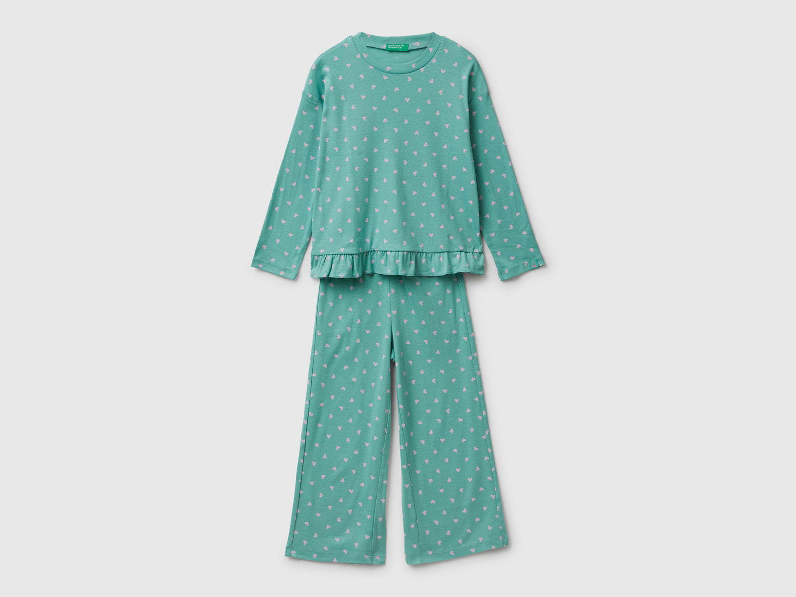 Pigiama con stampa cuori da bambina verde acqua | Benetton Outlet