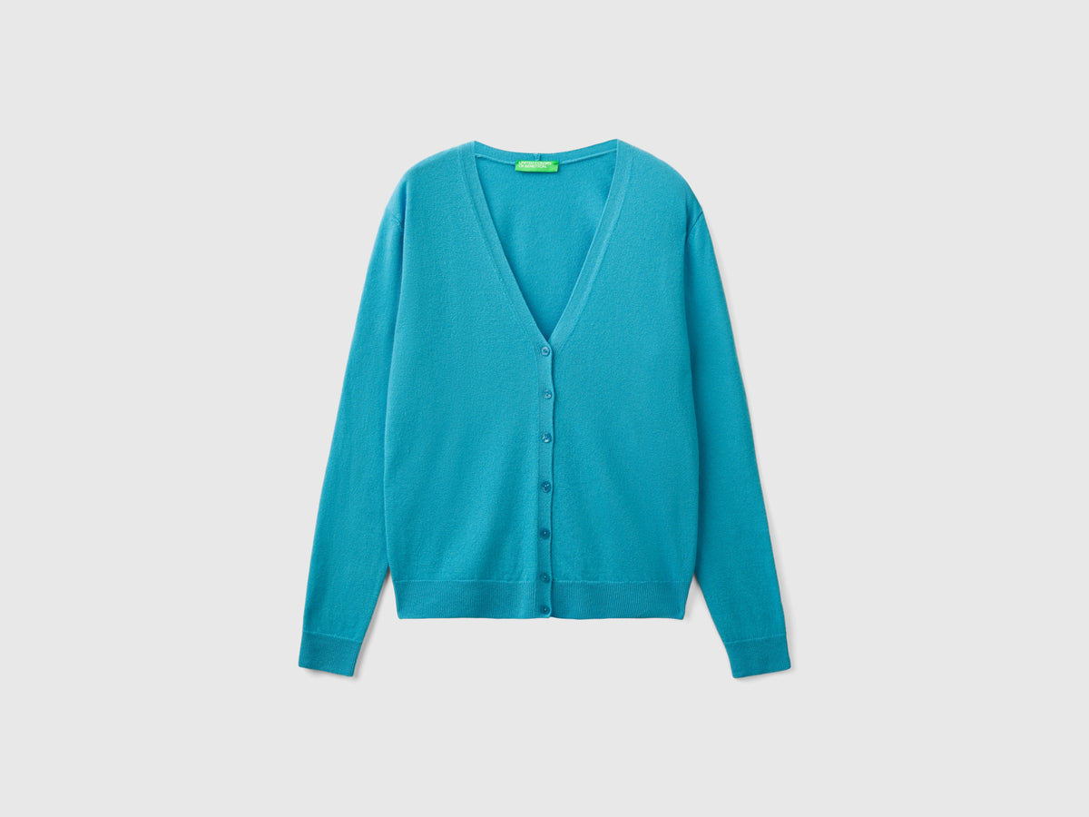 Cardigan scollo a V in pura lana Merino
