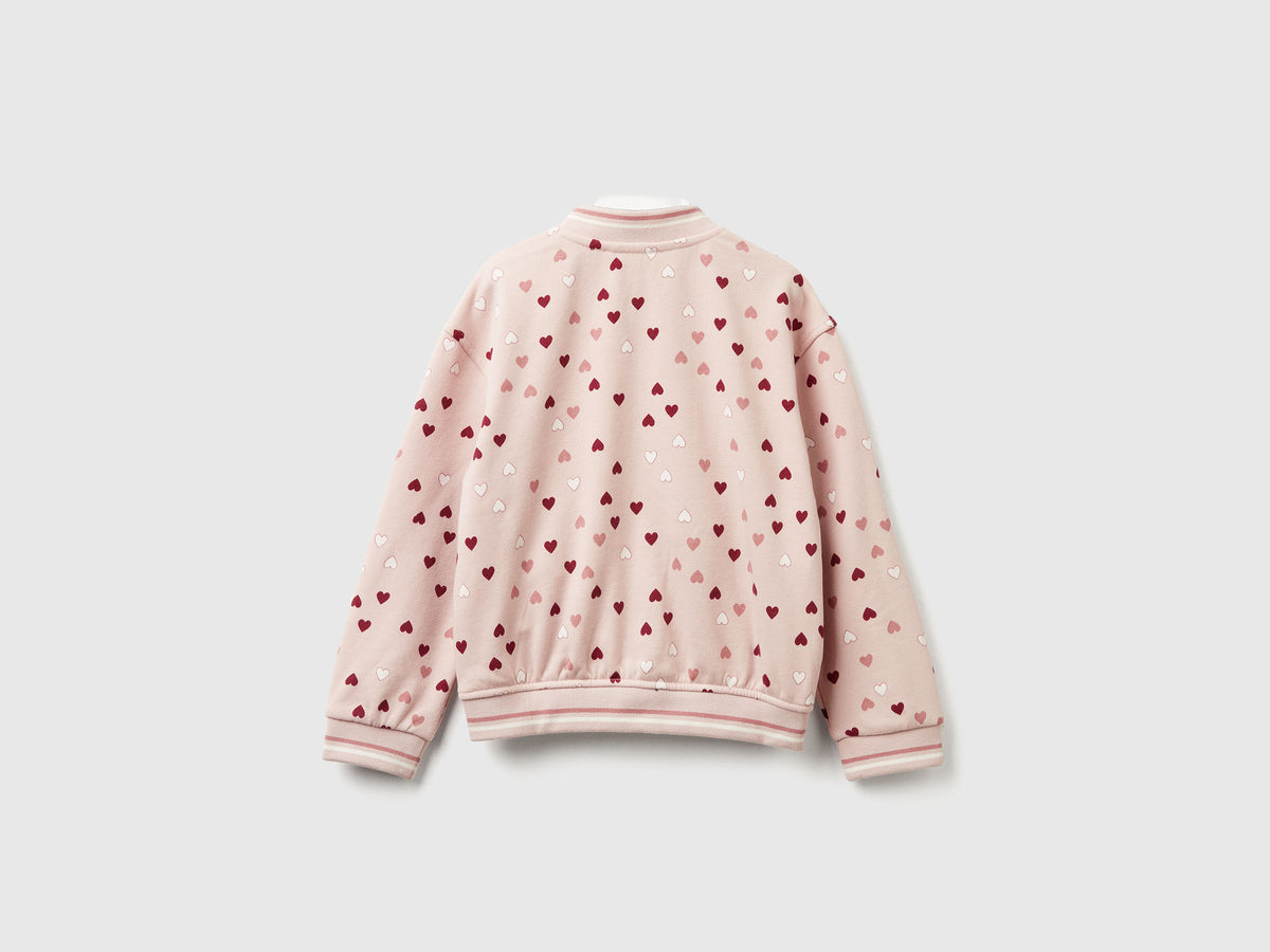 Bomber in felpa con stampa cuori