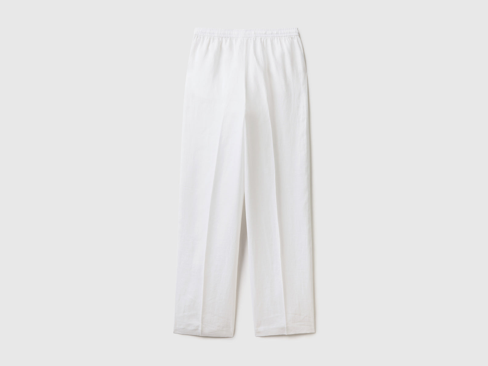 Pantaloni in puro lino con elastico da donna bianco 2 | Benetton Outlet