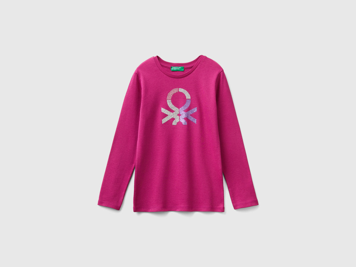 T-shirt manica lunga con stampa glitter