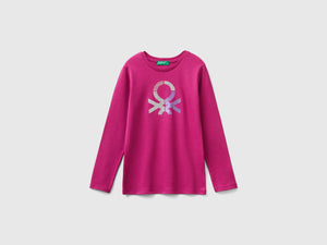 T-shirt manica lunga con stampa glitter