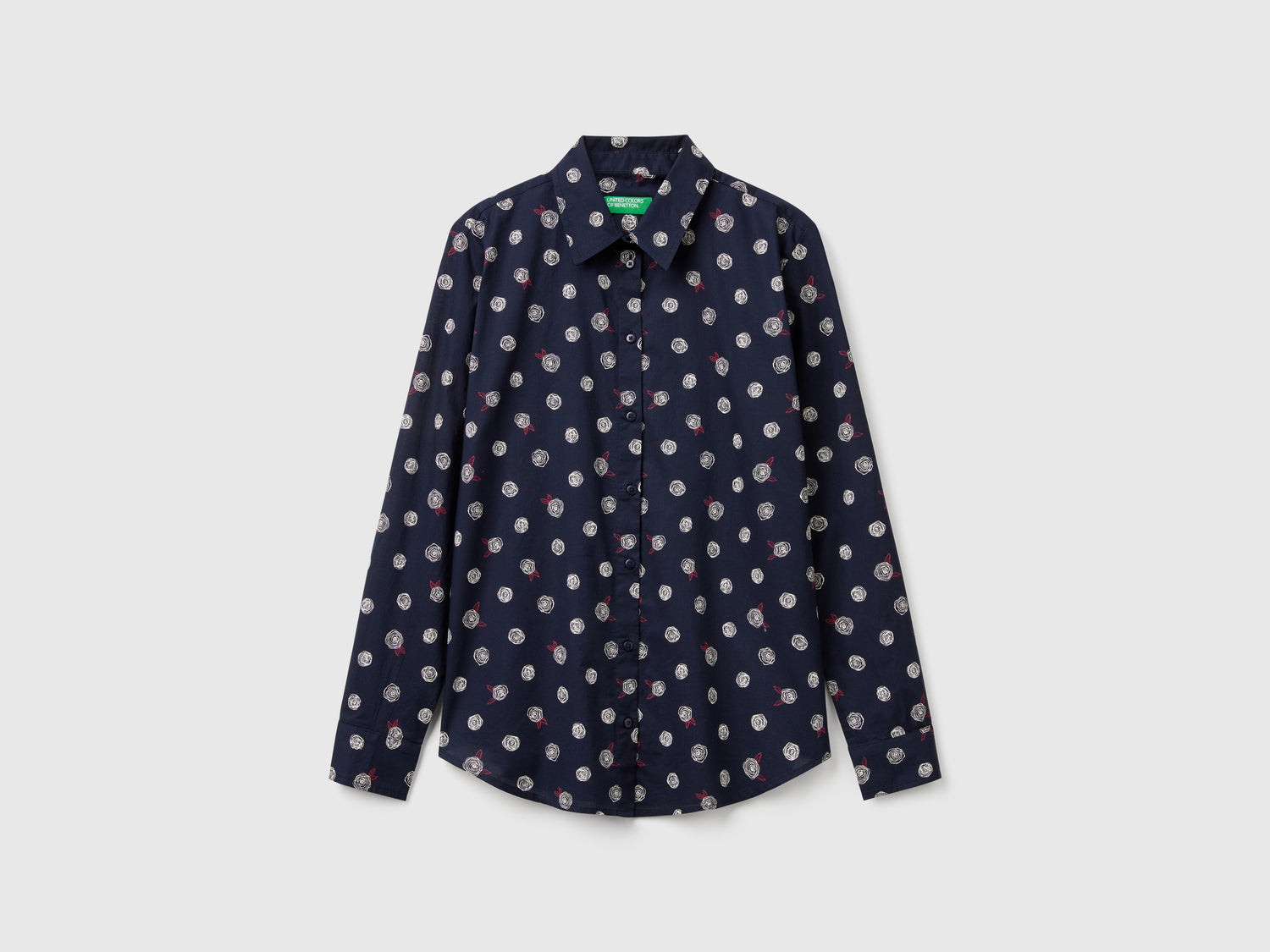Camicia fantasia in cotone leggero da donna blu scuro | Benetton Outlet