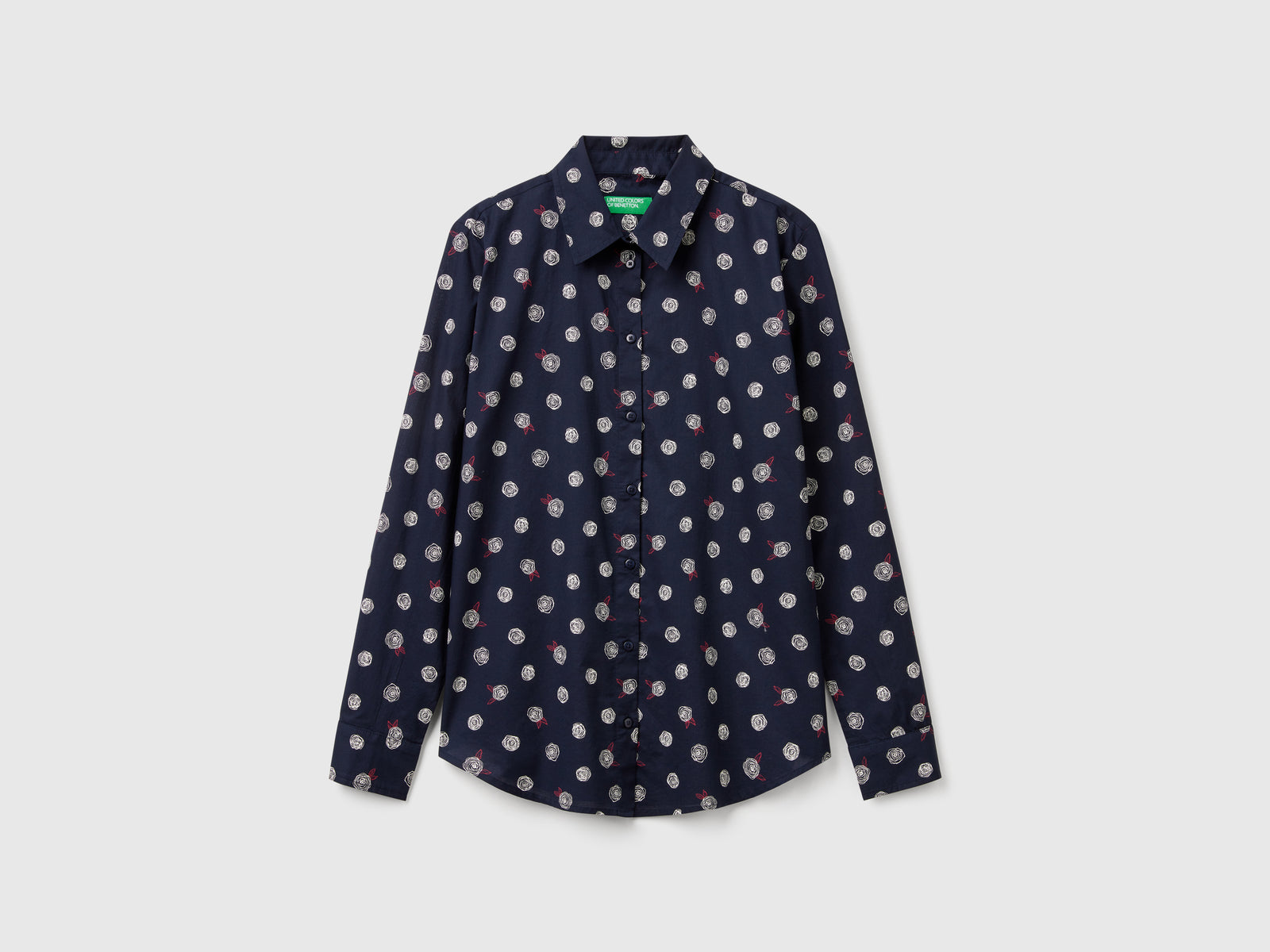 Camicia fantasia in cotone leggero da donna blu scuro | Benetton Outlet