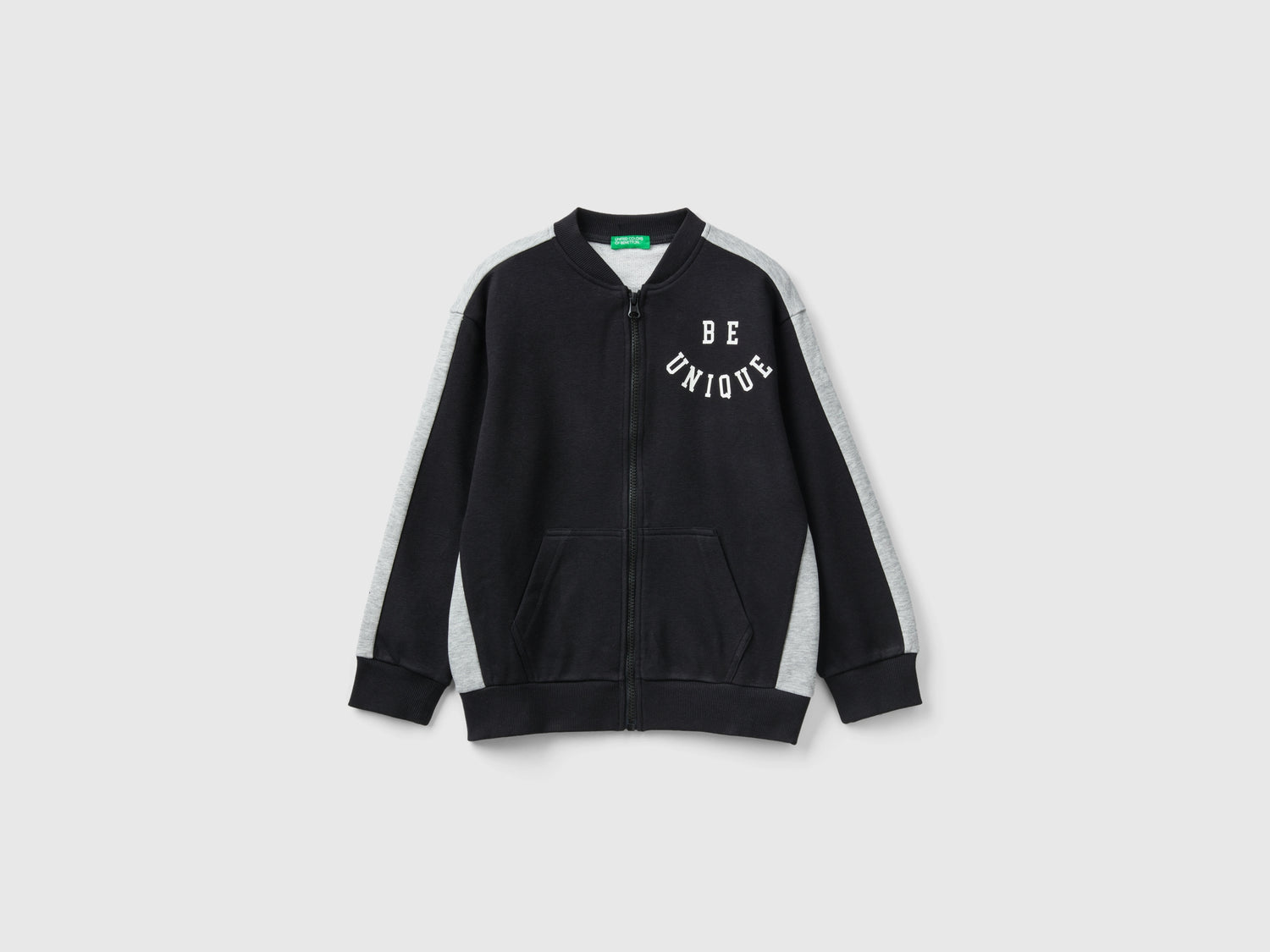 Felpa con zip e stampa slogan da bambino nero | Benetton Outlet