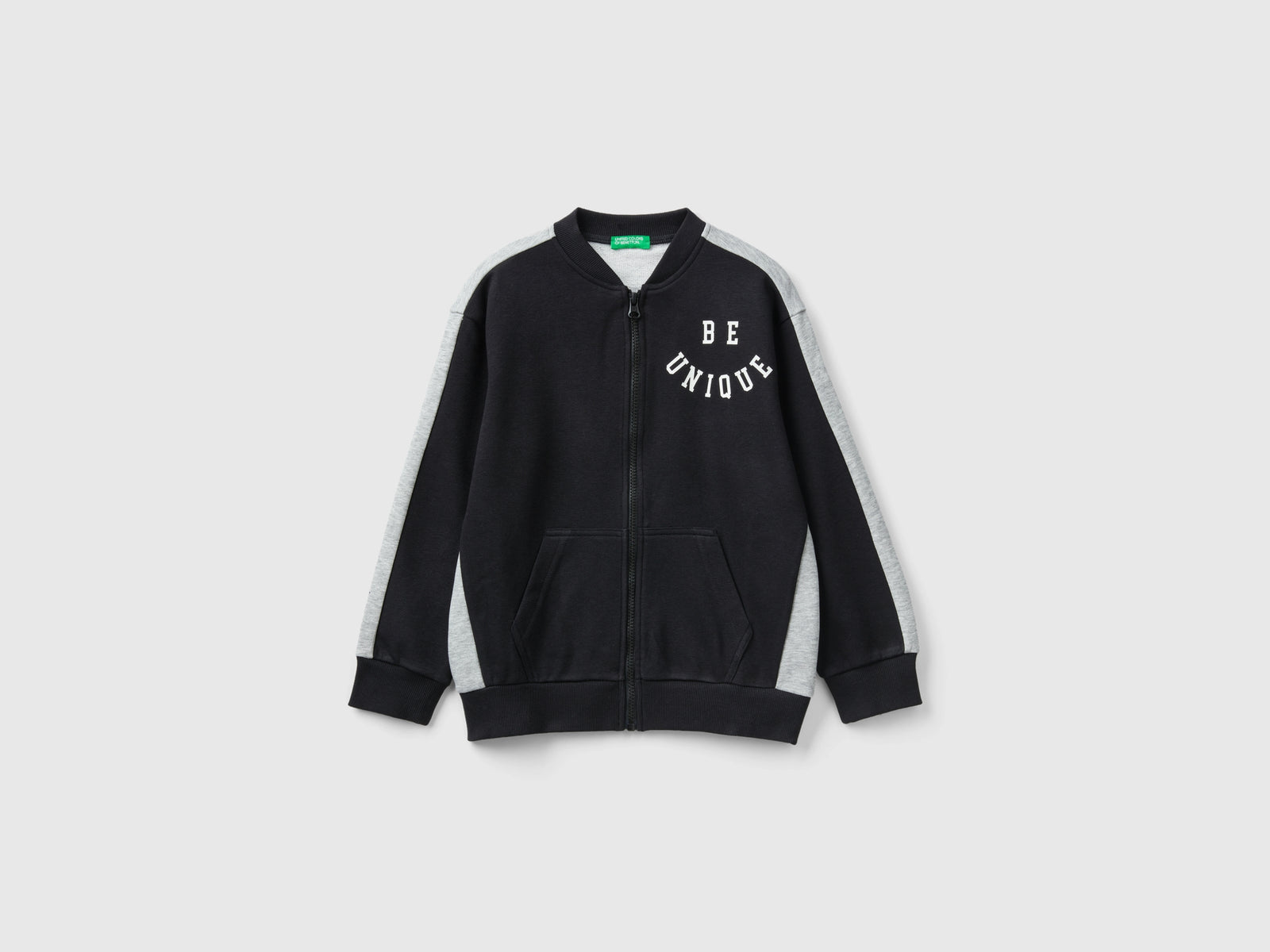 Felpa con zip e stampa slogan da bambino nero | Benetton Outlet