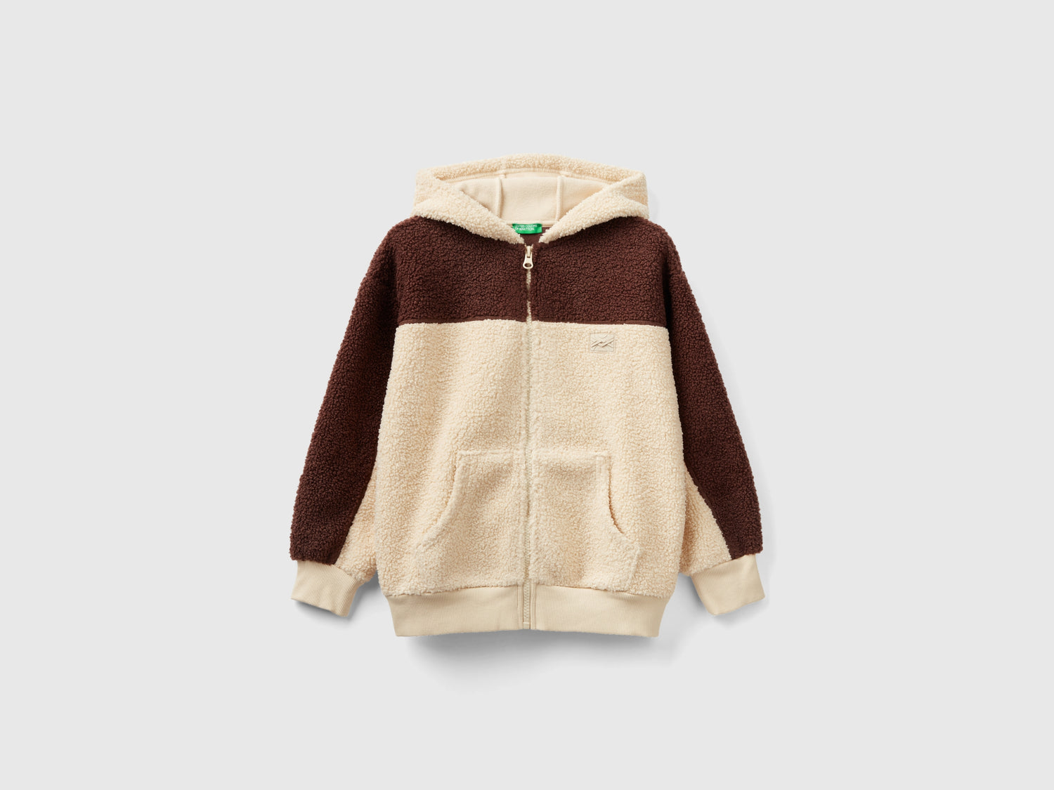 Felpa effetto orsetto con zip da bambino beige | Benetton Outlet