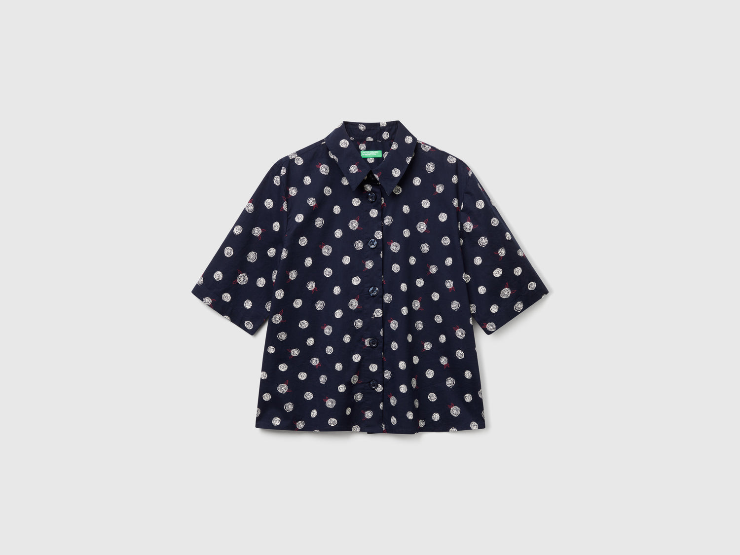 Camicia fantasia a manica corta da donna blu scuro | Benetton Outlet