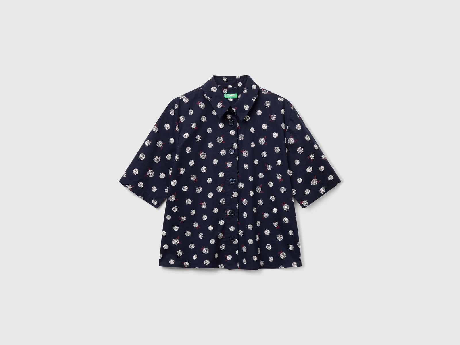 Camicia fantasia a manica corta da donna blu scuro | Benetton Outlet