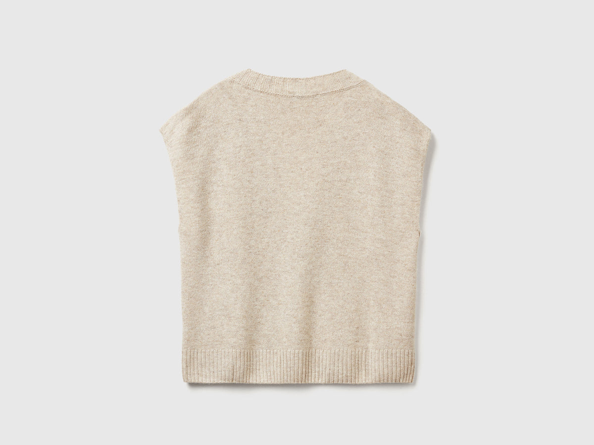 Gilet con scollo a V in misto lana