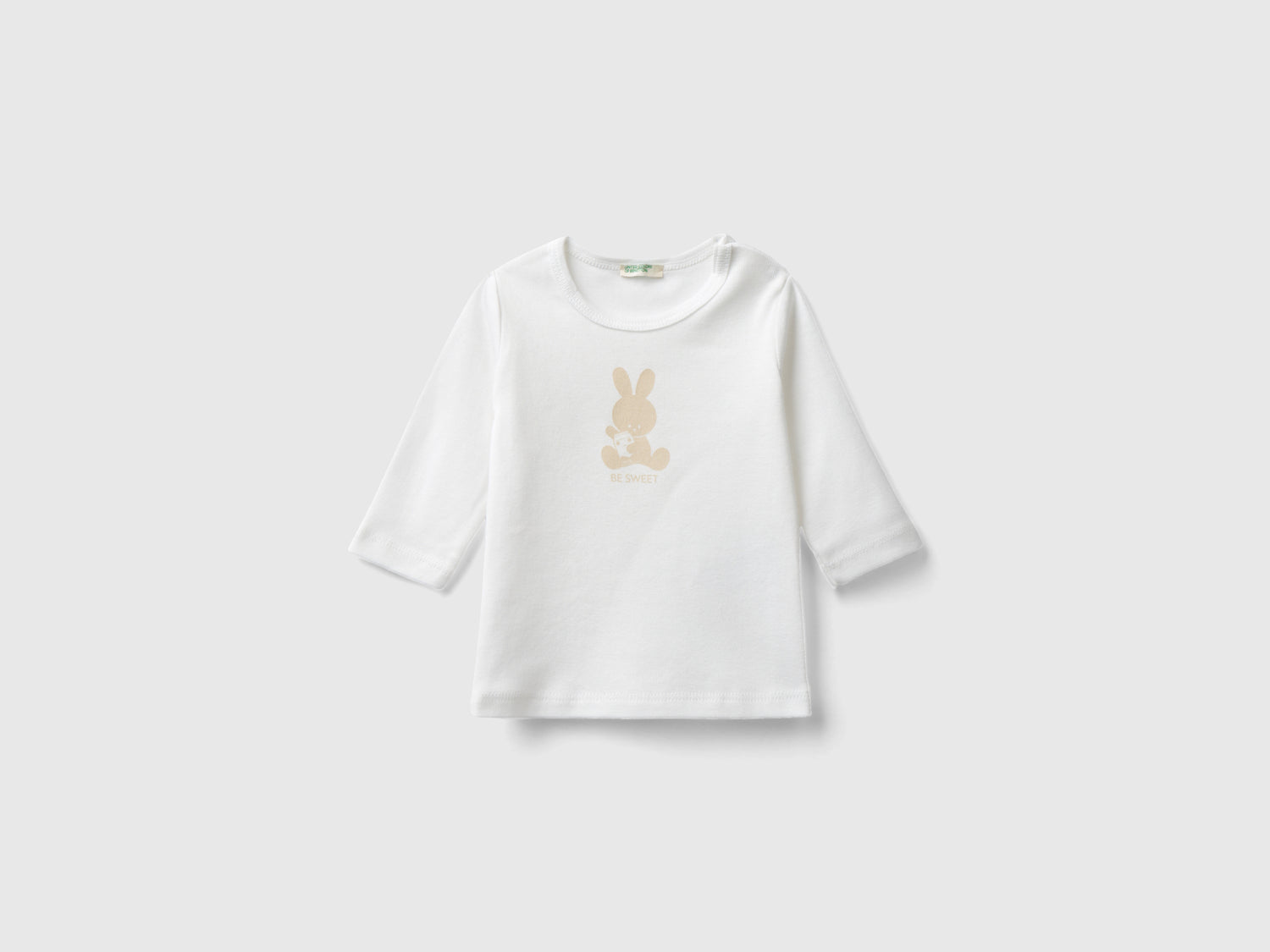 T-shirt manica lunga 100% cotone bio da neonato bianco panna | Benetton Outlet